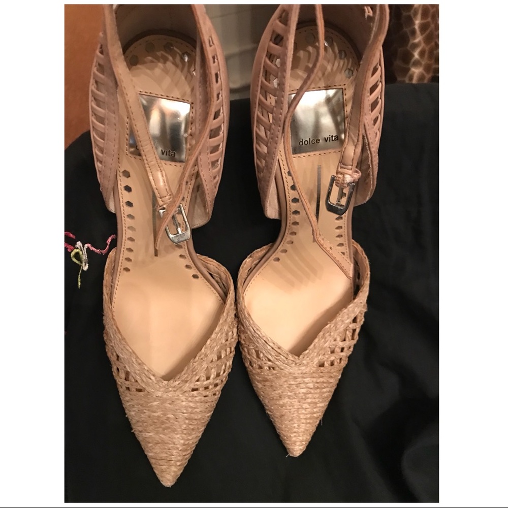 Dolce Vita Taupe Leather Ankle Strap Heels, Sz 9M